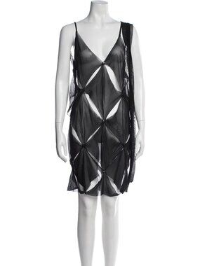 VINTAGE DIAMOND CUT-OUT SLIP MINI DRESS BLACK SHEER MESH SMALL NAKED DRESSING